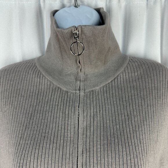 PrettyGarden Chic Gray Half Zip Knit Pullover Sweater Kangaroo Pocket Size S - Picture 2 of 6